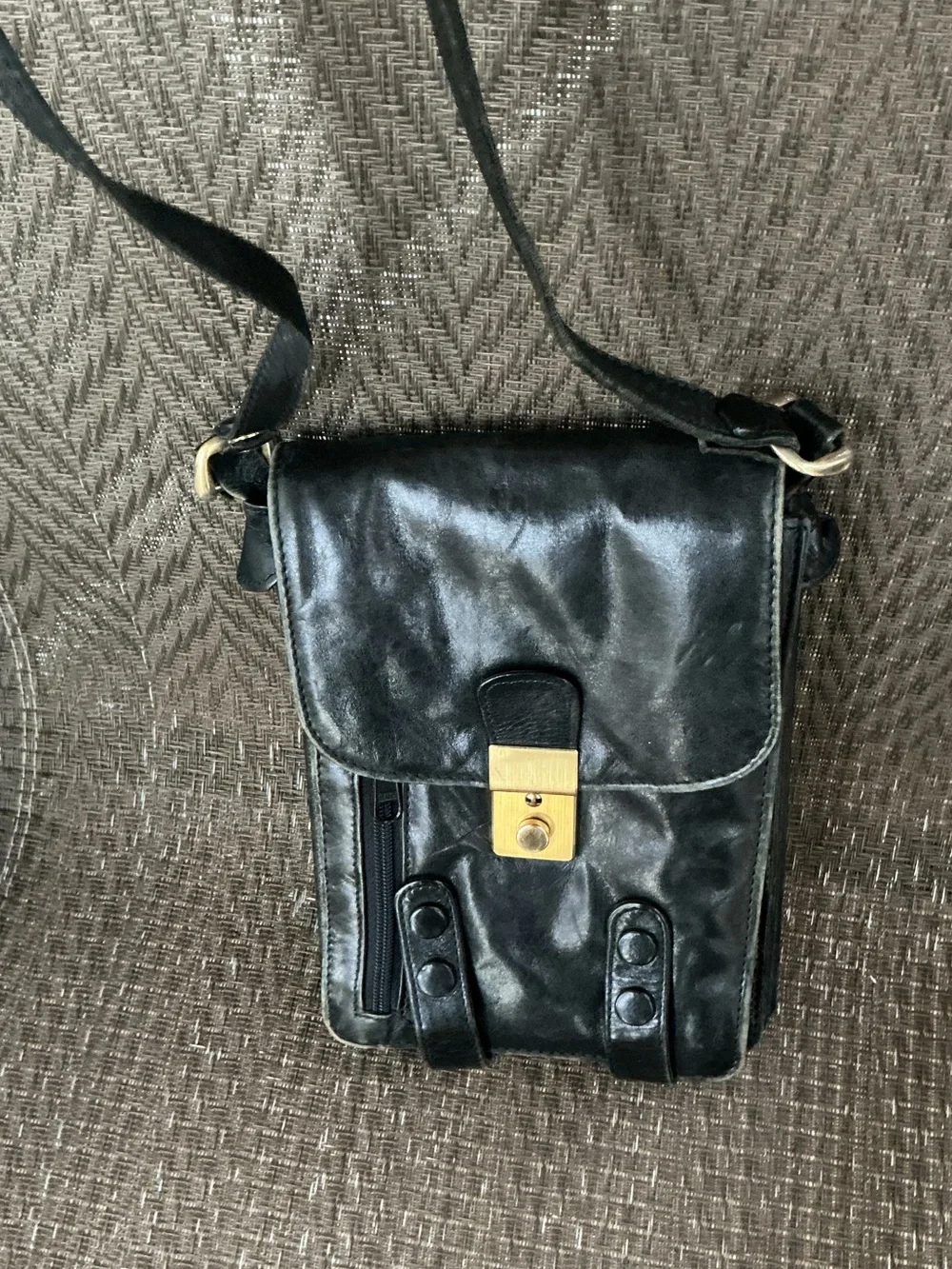 Ricci Men's Black Leather Organizer Crossbody Bag